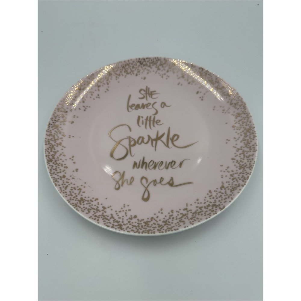 Pier 1 Imports Plate Ceramic‎ "She Leaves a Little Sparkle..." Pink Gold 8.25"